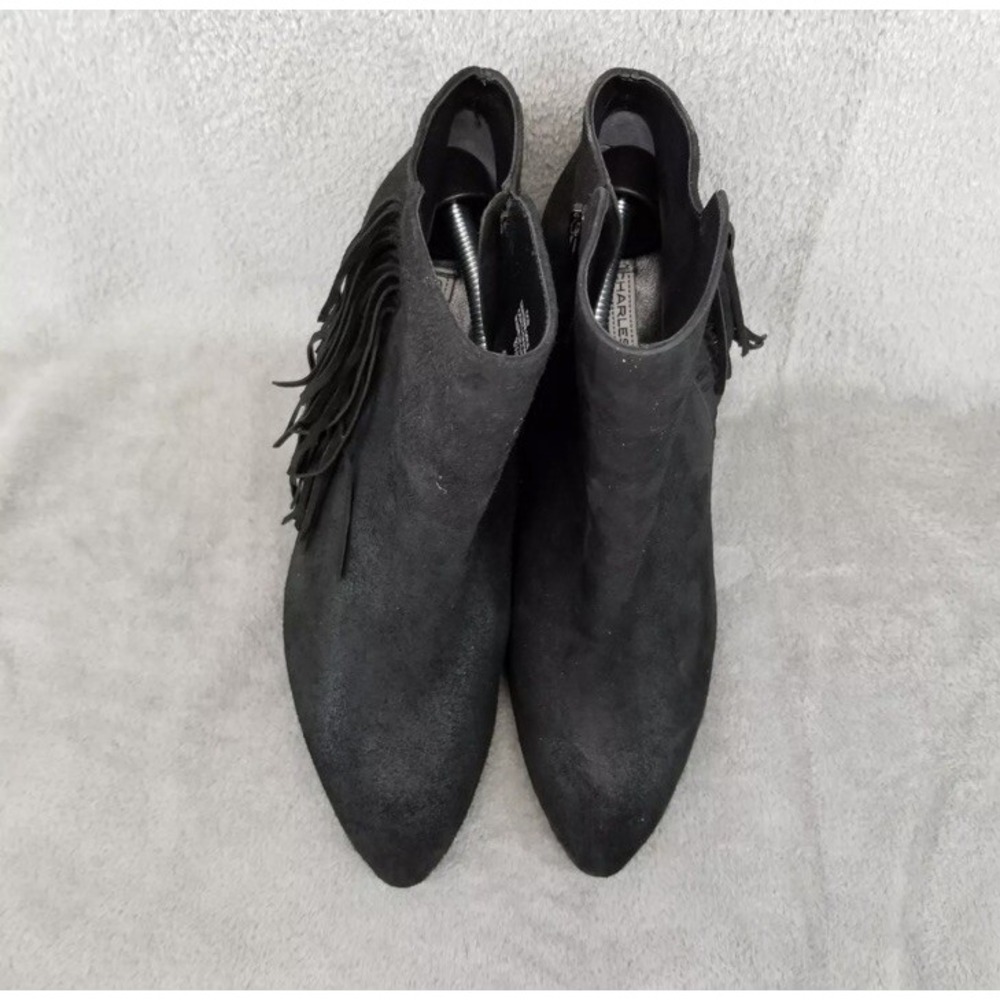 Charles David Bootie 8.5 Black Suede Fringe‎ Cowgirl Western Rocker Grunge Wedge - Picture 3 of 14